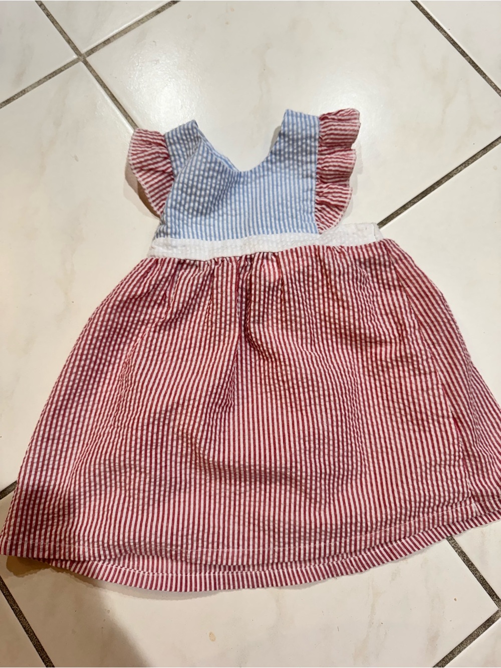 Toddler Striped Blue and Red Ruffle-Shoulder Dress 4th of July
